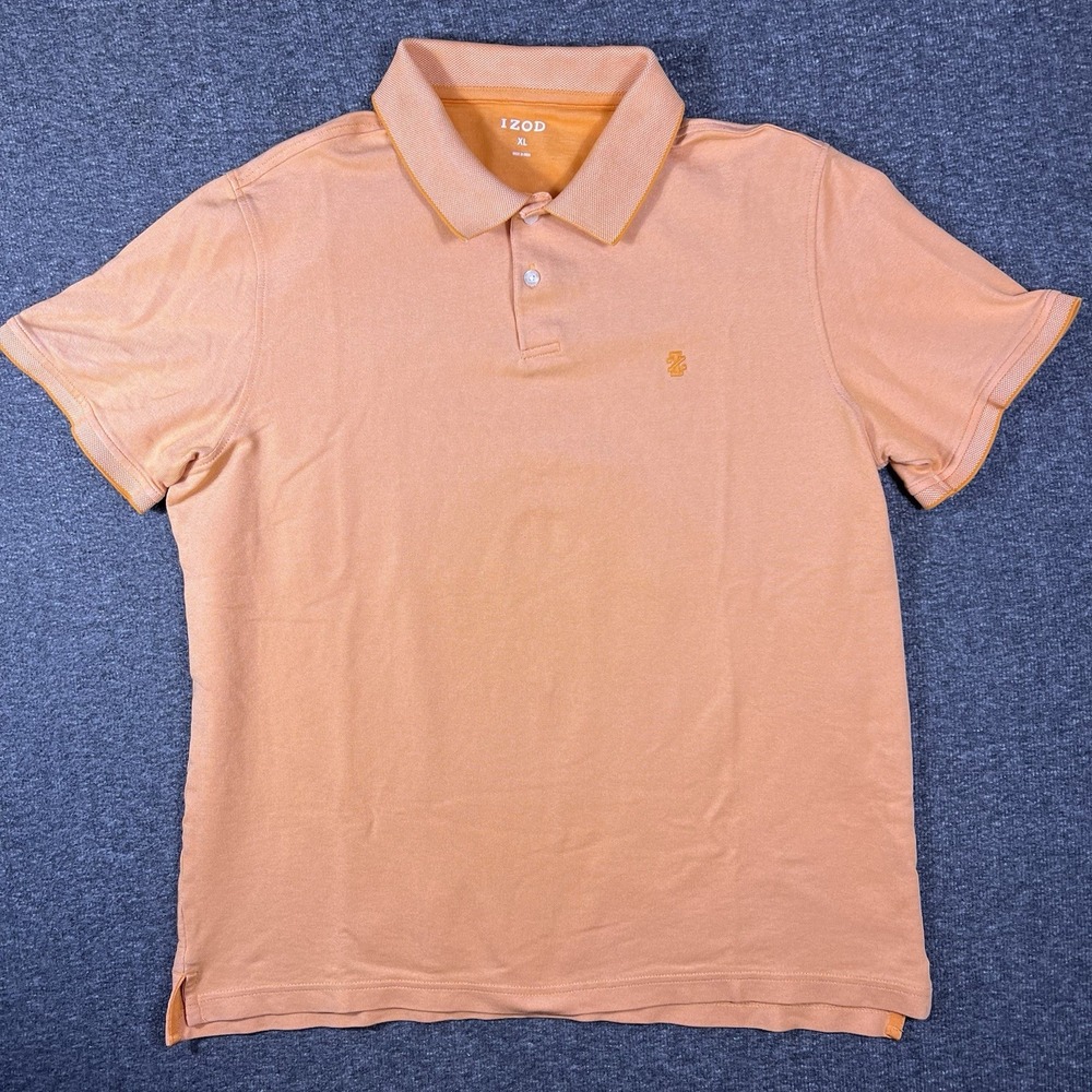 IZOD Polo Shirt Mens XL Orange Casual Short Sleeve Tipped Pique Golf Logo Preppy
